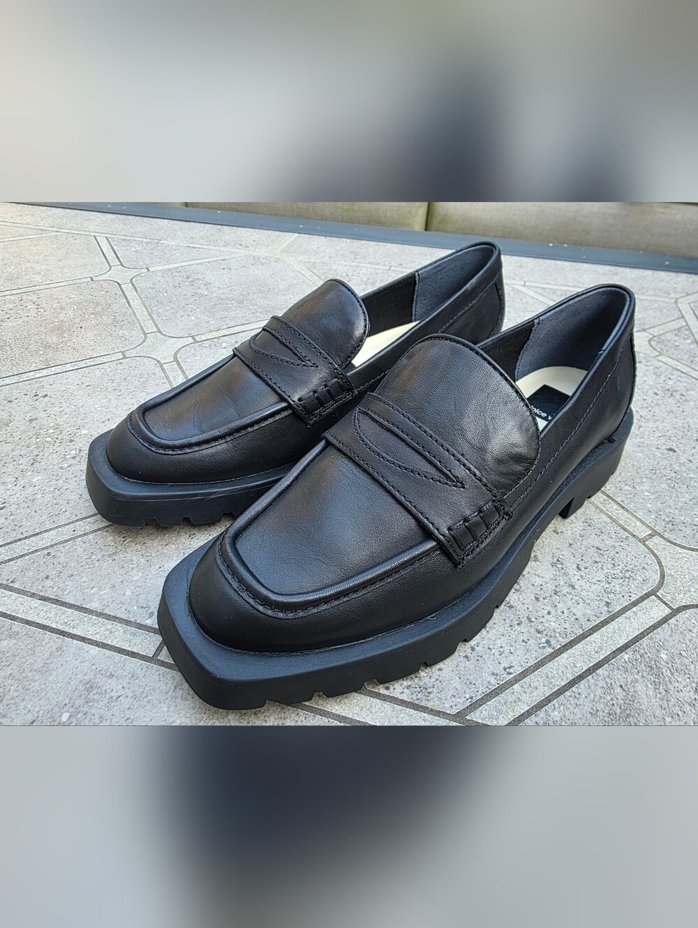 Dolce Vita Elias Black Leather Raised Square Toe Lug Sole Loafer Size 8